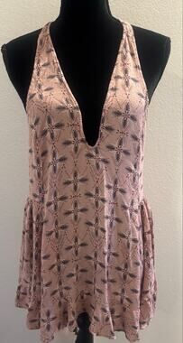 Intimately Free People Let It Happen Slip Tunic Dress Pink Floral Geometric LRG